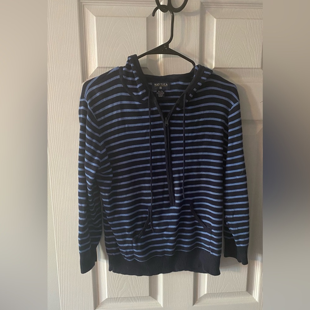 Nautica Navy Blue Striped Hoodie Sweater
